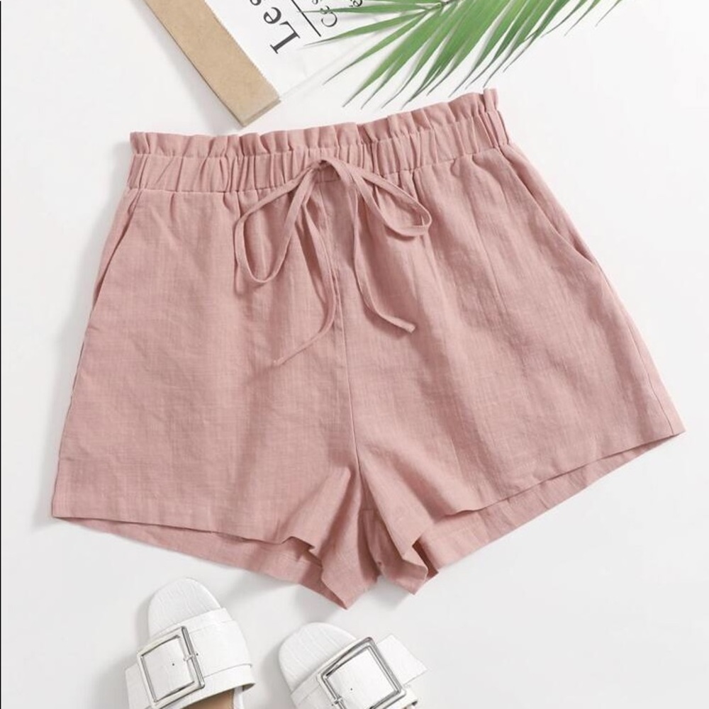 XL - Dusty Pink Paperbag Waist Slant Pocket Shorts